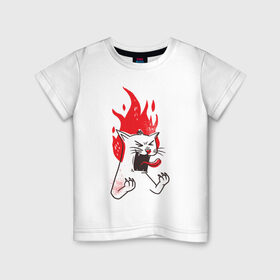 Детская футболка хлопок с принтом Злой Кот в Кировске, 100% хлопок | круглый вырез горловины, полуприлегающий силуэт, длина до линии бедер | angry | cat | fire | kitty | злой | злые | кот | котики | коты