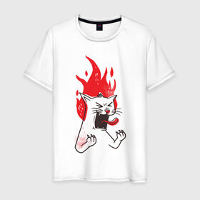 Мужская футболка хлопок с принтом Злой Кот в Кировске, 100% хлопок | прямой крой, круглый вырез горловины, длина до линии бедер, слегка спущенное плечо. | angry | cat | fire | kitty | злой | злые | кот | котики | коты