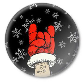 Значок с принтом Рок Дед Мороз в Кировске,  металл | круглая форма, металлическая застежка в виде булавки | happy new year | santa | дед мороз | каникулы | мороз | новогодний свитер | новый год | оливье | праздник | рождество | санта клаус | свитер новогодний | снег | снегурочка | снежинки
