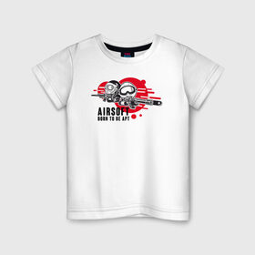 Детская футболка хлопок с принтом AIRSIFT BORN TO BE APT в Кировске, 100% хлопок | круглый вырез горловины, полуприлегающий силуэт, длина до линии бедер | Тематика изображения на принте: airsoft | оружие | снаряжение | страйкбол