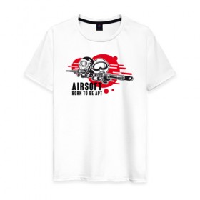 Мужская футболка хлопок с принтом AIRSIFT BORN TO BE APT в Кировске, 100% хлопок | прямой крой, круглый вырез горловины, длина до линии бедер, слегка спущенное плечо. | airsoft | оружие | снаряжение | страйкбол