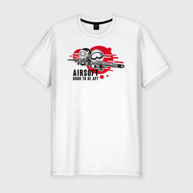 Мужская футболка премиум с принтом AIRSIFT BORN TO BE APT в Кировске, 92% хлопок, 8% лайкра | приталенный силуэт, круглый вырез ворота, длина до линии бедра, короткий рукав | airsoft | оружие | снаряжение | страйкбол
