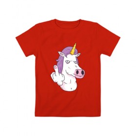 Детская футболка хлопок с принтом Злой Единорог в Кировске, 100% хлопок | круглый вырез горловины, полуприлегающий силуэт, длина до линии бедер | angry | angry unicorn | unicorn | единорог | злой | злой единорог | радуга