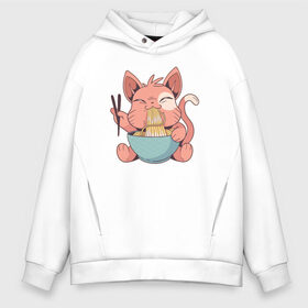 Мужское худи Oversize хлопок с принтом Cat Ramen в Кировске, френч-терри — 70% хлопок, 30% полиэстер. Мягкий теплый начес внутри —100% хлопок | боковые карманы, эластичные манжеты и нижняя кромка, капюшон на магнитной кнопке | cat | ramen | кот | котики | кошка | рамен | рамэн