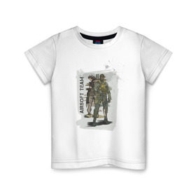 Детская футболка хлопок с принтом Airsoft team в Кировске, 100% хлопок | круглый вырез горловины, полуприлегающий силуэт, длина до линии бедер | Тематика изображения на принте: airsoft | оружие | снаряжение | страйкбол