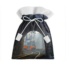 Подарочный 3D мешок с принтом Трамвай в Кировске, 100% полиэстер | Размер: 29*39 см | Тематика изображения на принте: rails | railway | tram | trees | tunnel | деревья | железная дорога | рельсы | тоннель | трамвай