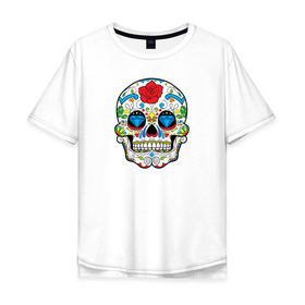 Мужская футболка хлопок Oversize с принтом Skull - сахарный череп в Кировске, 100% хлопок | свободный крой, круглый ворот, “спинка” длиннее передней части | 