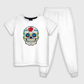 Детская пижама хлопок с принтом Skull - сахарный череп в Кировске, 100% хлопок |  брюки и футболка прямого кроя, без карманов, на брюках мягкая резинка на поясе и по низу штанин
 | Тематика изображения на принте: 