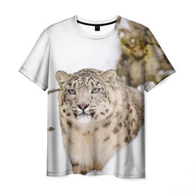 Мужская футболка 3D с принтом Ирбис в Кировске, 100% полиэфир | прямой крой, круглый вырез горловины, длина до линии бедер | snow leopard | барс | барсы | животное | животные | звери | зверь | зима | зимы | ирбис | киски | кот | коты | кошачьи | кошка | кошки | мохнатые | мохнатый | пятнистые | пятнистый | снег | снежный