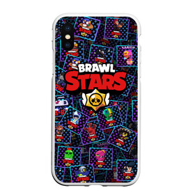 Чехол для iPhone XS Max матовый с принтом BRAWL STARS ПЕРСОНАЖИ в Кировске, Силикон | Область печати: задняя сторона чехла, без боковых панелей | 8 bit | 8 бит | brawl | brawl stars | bull | colt | crow | jessie | leon | sandy | shell | spike | stars | бравл | бравл старс | браво старс | ворон | ворона | джесси | игра | кактус | кольт | компьютерная | леон | логотипы | логотипы игр 