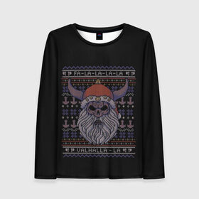 Женский лонгслив 3D с принтом Vikings Xmas Sweater в Кировске, 100% полиэстер | длинные рукава, круглый вырез горловины, полуприлегающий силуэт | Тематика изображения на принте: christmas | king | new | ragnar | skandinavia | snow | snowflakes | valhalla | vikings | xmas | year | вальхалла | викинги | год | король | новый | рагнар | рождество | скандинавия | снег