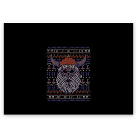 Поздравительная открытка с принтом Vikings Xmas Sweater в Кировске, 100% бумага | плотность бумаги 280 г/м2, матовая, на обратной стороне линовка и место для марки
 | Тематика изображения на принте: christmas | king | new | ragnar | skandinavia | snow | snowflakes | valhalla | vikings | xmas | year | вальхалла | викинги | год | король | новый | рагнар | рождество | скандинавия | снег