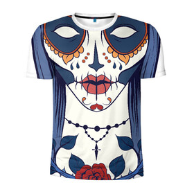 Мужская футболка 3D спортивная с принтом Мексиканский сахарный череп в Кировске, 100% полиэстер с улучшенными характеристиками | приталенный силуэт, круглая горловина, широкие плечи, сужается к линии бедра | day of the dead | dia de los muertos | gothic | halloween | skull | sugar skull | готика | день мертвых | женский череп | мексиканский череп | мистика | подарок | сахарный череп | хэллоуин