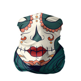 Бандана-труба 3D с принтом Мексиканский сахарный череп в Кировске, 100% полиэстер, ткань с особыми свойствами — Activecool | плотность 150‒180 г/м2; хорошо тянется, но сохраняет форму | Тематика изображения на принте: day of the dead | dia de los muertos | gothic | halloween | skull | sugar skull | готика | день мертвых | женский череп | мексиканский череп | мистика | подарок | сахарный череп | хэллоуин