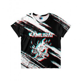 Детская футболка 3D с принтом Samurai | Glitch. в Кировске, 100% гипоаллергенный полиэфир | прямой крой, круглый вырез горловины, длина до линии бедер, чуть спущенное плечо, ткань немного тянется | cbp | cyberpunk 2077 | glitch | samurai | глитч | игра | киберпанк 2077 | самурай
