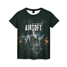 Женская футболка 3D с принтом AIRSOFT в Кировске, 100% полиэфир ( синтетическое хлопкоподобное полотно) | прямой крой, круглый вырез горловины, длина до линии бедер | airsoft | оружие | снаряжение | страйкбол | стрельба