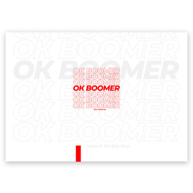 Поздравительная открытка с принтом Ok boomer 3D в Кировске, 100% бумага | плотность бумаги 280 г/м2, матовая, на обратной стороне линовка и место для марки
 | Тематика изображения на принте: boomer | casual | ok | ok boomer | бумер | зумеры | ок | ок бумер | хорошо