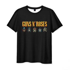 Мужская футболка 3D с принтом Guns n roses в Кировске, 100% полиэфир | прямой крой, круглый вырез горловины, длина до линии бедер | Тематика изображения на принте: axl rose | geffen records | gnr | guns | rock | roses | slash | гансы | пистолеты | розы | рок | слеш | эксл роуз