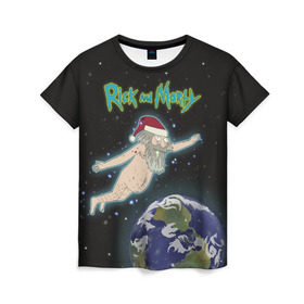Женская футболка 3D с принтом Rick and Morty в Кировске, 100% полиэфир ( синтетическое хлопкоподобное полотно) | прямой крой, круглый вырез горловины, длина до линии бедер | rick and morty | мультсериал | новый год | рик и морти | рождество