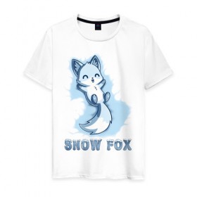 Мужская футболка хлопок с принтом Snow fox в Кировске, 100% хлопок | прямой крой, круглый вырез горловины, длина до линии бедер, слегка спущенное плечо. | fox | snow | лис | лиса | лисёнок | лисичка | снег