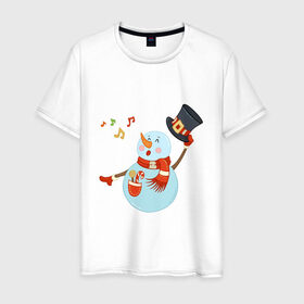 Мужская футболка хлопок с принтом Снеговик в Кировске, 100% хлопок | прямой крой, круглый вырез горловины, длина до линии бедер, слегка спущенное плечо. | 2020 год | арт | новогодняя символика | новый год | подарки | праздник | снеговик | снеговики