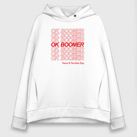 Женское худи Oversize хлопок с принтом OK BOOMER (RED) в Кировске, френч-терри — 70% хлопок, 30% полиэстер. Мягкий теплый начес внутри —100% хлопок | боковые карманы, эластичные манжеты и нижняя кромка, капюшон на магнитной кнопке | boomer | boomers | generation | internet | meme | ok | ok boomer | young | бумеры | зумеры | интернет | мем | молодежь | ок | ок бумер | окей бумер | поколение