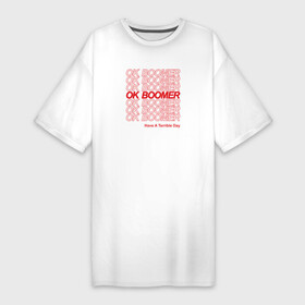 Платье-футболка хлопок с принтом OK BOOMER (RED) в Кировске,  |  | boomer | boomers | generation | internet | meme | ok | ok boomer | young | бумеры | зумеры | интернет | мем | молодежь | ок | ок бумер | окей бумер | поколение