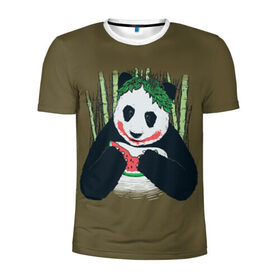 Мужская футболка 3D спортивная с принтом Panda в Кировске, 100% полиэстер с улучшенными характеристиками | приталенный силуэт, круглая горловина, широкие плечи, сужается к линии бедра | animal | арбуз | бамбук | животное | панда