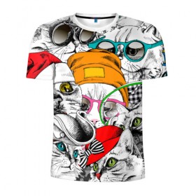 Мужская футболка 3D спортивная с принтом Котики в Кировске, 100% полиэстер с улучшенными характеристиками | приталенный силуэт, круглая горловина, широкие плечи, сужается к линии бедра | животное | кот | очки