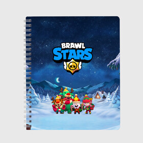 Тетрадь с принтом Новогодний Brawl Stars в Кировске, 100% бумага | 48 листов, плотность листов — 60 г/м2, плотность картонной обложки — 250 г/м2. Листы скреплены сбоку удобной пружинной спиралью. Уголки страниц и обложки скругленные. Цвет линий — светло-серый
 | brawl stars | brawl stars 8 bit | brawl stars crow | brawl stars crow phoenix | brawl stars l | brawl stars leon | brawl stars leon shark | brawl stars nita | brawl stars robot spike | brawl stars spike | бравл старс | бравла старс | браво с