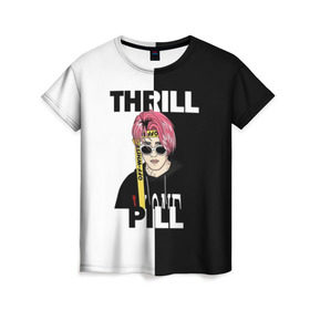 Женская футболка 3D с принтом Thrill pill в Кировске, 100% полиэфир ( синтетическое хлопкоподобное полотно) | прямой крой, круглый вырез горловины, длина до линии бедер | Тематика изображения на принте: pill | thrill | thrill pill | пилл | тимур самедов | трилл | трилл пилл
