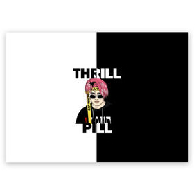 Поздравительная открытка с принтом Thrill pill в Кировске, 100% бумага | плотность бумаги 280 г/м2, матовая, на обратной стороне линовка и место для марки
 | Тематика изображения на принте: pill | thrill | thrill pill | пилл | тимур самедов | трилл | трилл пилл