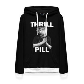 Женская толстовка 3D с принтом Thrill pill в Кировске, 100% полиэстер  | двухслойный капюшон со шнурком для регулировки, мягкие манжеты на рукавах и по низу толстовки, спереди карман-кенгуру с мягким внутренним слоем. | Тематика изображения на принте: pill | thrill | thrill pill | пилл | тимур самедов | трилл | трилл пилл