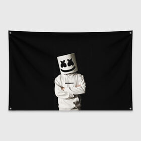 Флаг-баннер с принтом Marshmello в Кировске, 100% полиэстер | размер 67 х 109 см, плотность ткани — 95 г/м2; по краям флага есть четыре люверса для крепления | christopher | comstock | dj | dotcom | friends | marshmallow | marshmello | usa | диджей | друзья | комсток | крис | маршмэллоу | продюсер | сша