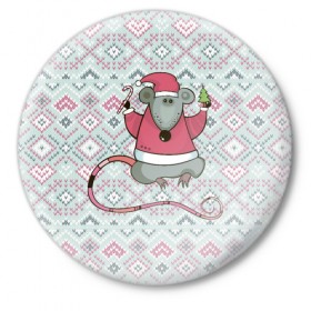 Значок с принтом Новогодняя мышка в Кировске,  металл | круглая форма, металлическая застежка в виде булавки | Тематика изображения на принте: 