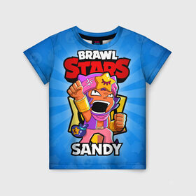 Детская футболка 3D с принтом BRAWL STARS SANDY в Кировске, 100% гипоаллергенный полиэфир | прямой крой, круглый вырез горловины, длина до линии бедер, чуть спущенное плечо, ткань немного тянется | brawl stars | brawl stars sandy | brawler | sandy | бравл старз | бравлер | сэнди