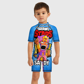 Детский купальный костюм 3D с принтом BRAWL STARS SANDY в Кировске, Полиэстер 85%, Спандекс 15% | застежка на молнии на спине | brawl stars | brawl stars sandy | brawler | sandy | бравл старз | бравлер | сэнди
