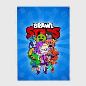 Постер с принтом BRAWL STARS в Кировске, 100% бумага
 | бумага, плотность 150 мг. Матовая, но за счет высокого коэффициента гладкости имеет небольшой блеск и дает на свету блики, но в отличии от глянцевой бумаги не покрыта лаком | 8 bit | 8 бит | brawl stars | brawler | crow | emz | leon | nita | sandy | spike | бравл старз | бравлер | ворон | леон | нита | спайк | сэнди | эмз