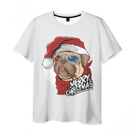 Мужская футболка 3D с принтом Мопс Санта в Кировске, 100% полиэфир | прямой крой, круглый вырез горловины, длина до линии бедер | 2020 | christmas | happy | merry | new year | pug | в подарок | мопс | новый год | пёс | поздравить | рождество | с наступающим | с новым годом | с рождеством | санта | собака | щенок