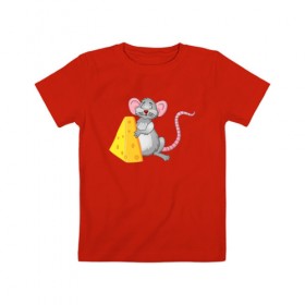 Детская футболка хлопок с принтом Мышка с сыром в Кировске, 100% хлопок | круглый вырез горловины, полуприлегающий силуэт, длина до линии бедер | Тематика изображения на принте: 