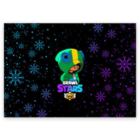 Поздравительная открытка с принтом Новогодний Brawl Stars LEON в Кировске, 100% бумага | плотность бумаги 280 г/м2, матовая, на обратной стороне линовка и место для марки
 | Тематика изображения на принте: brawl | brawl stars | crow | leon | stars | бравл | бравл старс | браво старс | игра | компьютерная | кров | леон | новогодний | новый год | онлайн | с новым годом | снежинки | старс