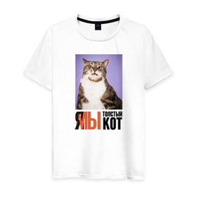 Мужская футболка хлопок с принтом Я-МЫ толстый кот в Кировске, 100% хлопок | прямой крой, круглый вырез горловины, длина до линии бедер, слегка спущенное плечо. | викторлетай | кот | котики | мемы | приколы