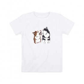 Детская футболка хлопок с принтом Две Хаски в Кировске, 100% хлопок | круглый вырез горловины, полуприлегающий силуэт, длина до линии бедер | две хаски | друзья | питомцы | рисунок | собаки | хаски