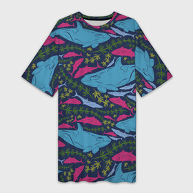 Платье-футболка 3D с принтом Касатки в Кировске,  |  | водоросли | касатки | киты | море | океан | под водой | рыбы