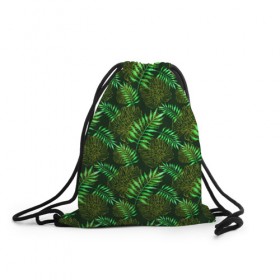 Рюкзак-мешок 3D с принтом Зеленые тропики в Кировске, 100% полиэстер | плотность ткани — 200 г/м2, размер — 35 х 45 см; лямки — толстые шнурки, застежка на шнуровке, без карманов и подкладки | гавайи | листья | листья пальм | пальмы | тропики