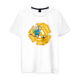 Мужская футболка хлопок с принтом Awesome Adventure Time в Кировске, 100% хлопок | прямой крой, круглый вырез горловины, длина до линии бедер, слегка спущенное плечо. | adventure time | awesome | dsgnosadchaya | vdosadir | время приключений | джейк | пендлтон уорд | финн