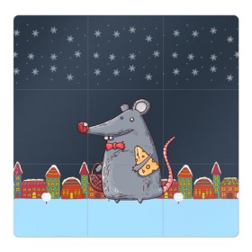 Магнитный плакат 3Х3 с принтом Мышка с сыром в Кировске, Полимерный материал с магнитным слоем | 9 деталей размером 9*9 см | Тематика изображения на принте: 2020 | mouse | rat | годкрысы | годмыши | зима | зимняя | крыса | мороз | мышка | мышь | новогодняя | новый год | новый год 2020 | рождество | симолгода | снег | холод