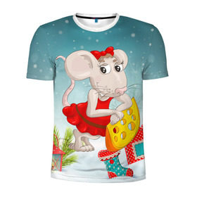 Мужская футболка 3D спортивная с принтом Милая мышка с сыром в Кировске, 100% полиэстер с улучшенными характеристиками | приталенный силуэт, круглая горловина, широкие плечи, сужается к линии бедра | Тематика изображения на принте: 2020 | mouse | rat | годкрысы | годмыши | зима | зимняя | крыса | мороз | мышка | мышь | новогодняя | новый год | новый год 2020 | рождество | симолгода | снег | холод
