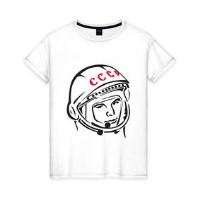 Женская футболка хлопок с принтом футболка ссср Гагарин в Кировске, 100% хлопок | прямой крой, круглый вырез горловины, длина до линии бедер, слегка спущенное плечо | гагарин | космос | ракета | ссср