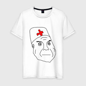 Мужская футболка хлопок с принтом Санитар в Кировске, 100% хлопок | прямой крой, круглый вырез горловины, длина до линии бедер, слегка спущенное плечо. | врач | постирония | санитар | шизофрения | шуе | шуе ппш